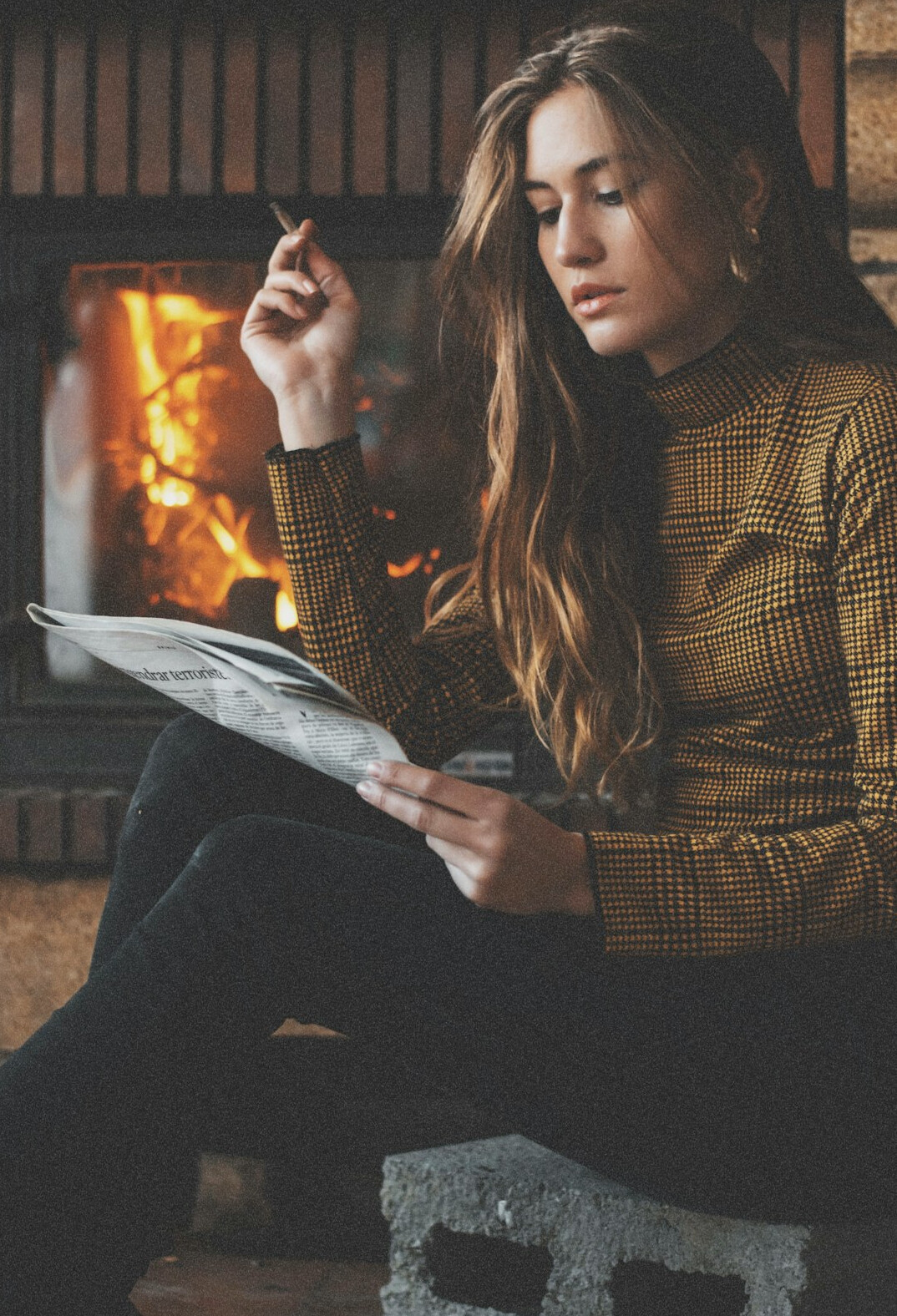 cozy winter reading by fireplace